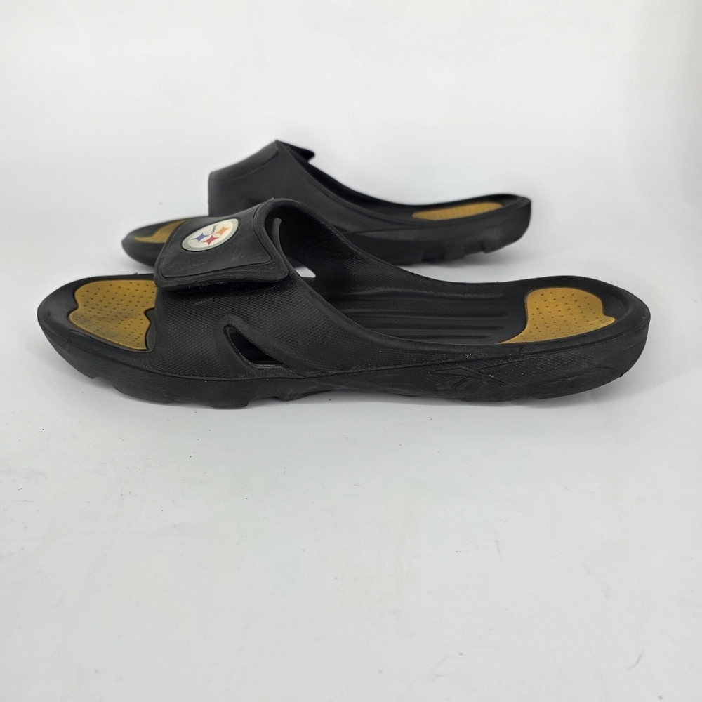 Pittsburgh Steelers Slides M 13 W 14 Shoes Black Gold Adjustable Logo